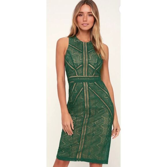 Bardot Dresses & Skirts - Bardot Eve Lace Sheath Midi Dress Dark Green Women's Size 4/XS